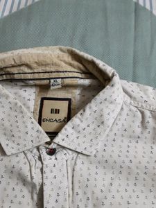 Printed White Cotton Shirt For Men