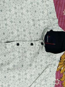 White Printed Short Kurta.