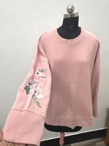 Pink Floral Embroidered Sweatshirt