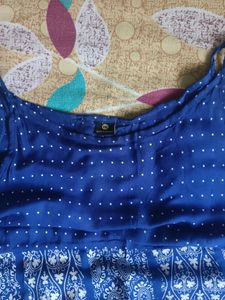 Long White And Blue Cotton Dress. Soft Fabric