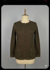Brown Knit Zip Cardigan
