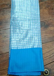 Blue & Silver Checked Saree