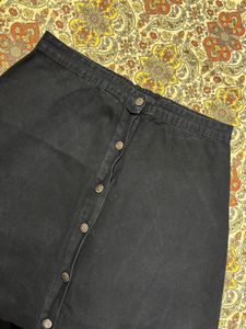 Vintage Black Denim Button-Front Long Skirt
