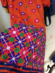 Orange Embroidered Kurti Set