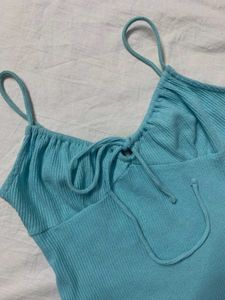 Blue Ribbed Mini Dress