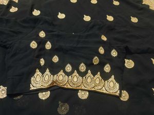 Elegant Black &amp; Gold Embellished Saree