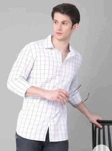 Men's White Checked Casual Shirt