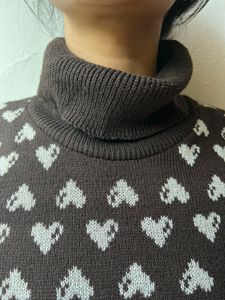 Brown Heart Print Sweater