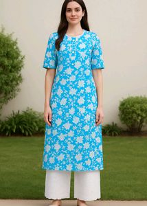 Combo Offer Blue Kurta With Chicnkari White Plazoo