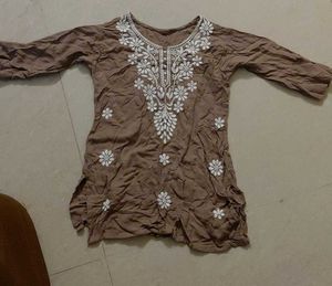 Brown Embroidered Kurti