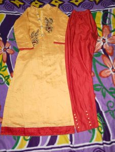 Yellow Red Kurta Set