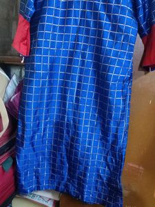 Blue &amp; Silver Grid Pattern Kurti Pant Set