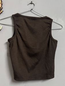 Chic Brown &#39;Los Angeles USA&#39; Ribbed Crop Top