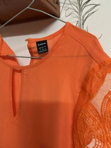 Orange Lace Sleeve Top