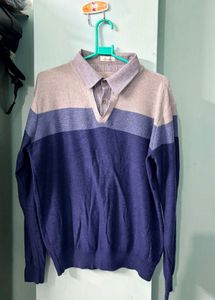 Striped Knit Sweater with Collar