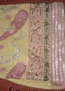 Pink And Sandal Kurta Set With Work Dupatta
