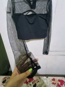 Korean Black Fishnet Long Sleeve Top