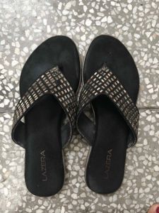 Lazera Black Embellished Flip Flops