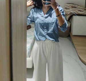 Denim Blue Button-Down Crop Shirt