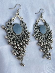 Boho Silver Dangle oxidised Earrings