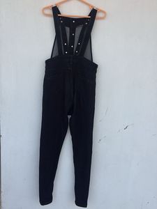 Black Denim Button-Up Overalls