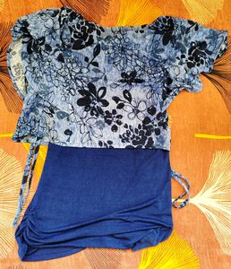 Floral Top with Blue Skirt
