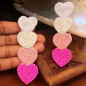 Pink Heart Beaded Drop Earrings💖