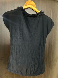 Victorian Navy Blue front Knot tie Top