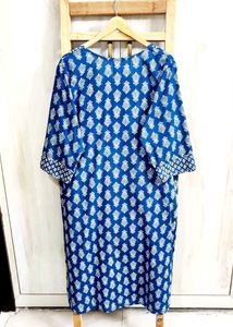 Blue Printed Cotton Kurti Size-46