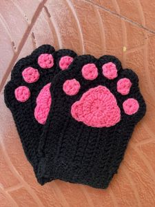 Black Crochet Catpaw Fingerless Gloves