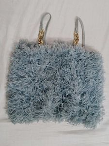 Fluffy Faux Fur Crop Top with Gold Chain Straps –
