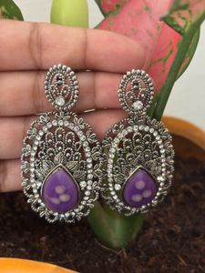 Elegant Purple Stone Drop Earrings