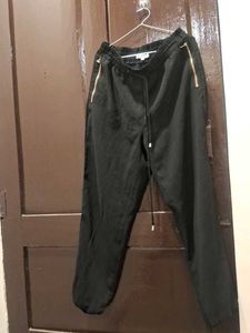Black Casual Joggers with Gold Zippers