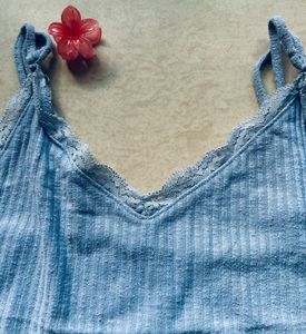 Blue Lace Trim Cami Top