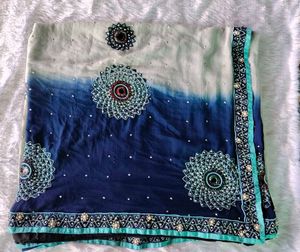 Elegant Blue Embroidered Saree