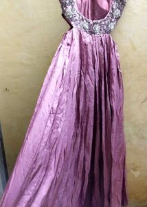 Elegant Mauve Embroidered Cut-Out Maxi Dress