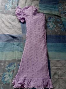 Lavender Eyelet Lace-Up Mini Dress