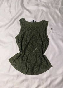 Olive Green Lace Peplum Tank Top