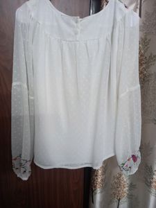 Floral Embroidered Boat Neck Top