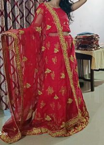 Red &amp; Gold Lehenga Choli Set + Freebie