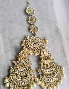 Elegant Pearl & Kundan Matha Patti And Earrings