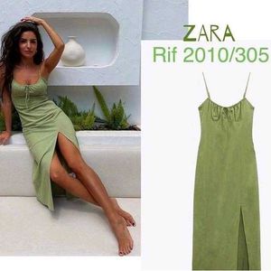 Zara Cottagecore Mint Linen Dress