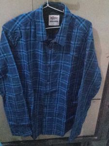 Blue and Black Plaid Button-Down Shirt