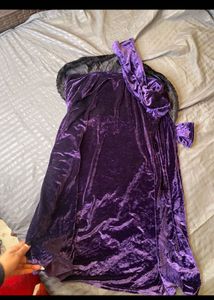 Purple Velvet Duster with Faux Fur