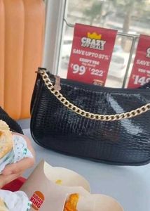 Black Croc Embossed Chain Shoulder Bag