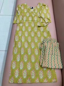 Green Floral Kurti Set