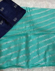 Blue Saree With Unstitched Blouse Piece