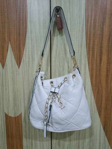 YSL White Quilted Leather Bucket Bag
