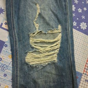 Blue Denim Distressed Jeans Bootcut
