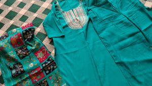 Teal Embroidered Kurta Set
